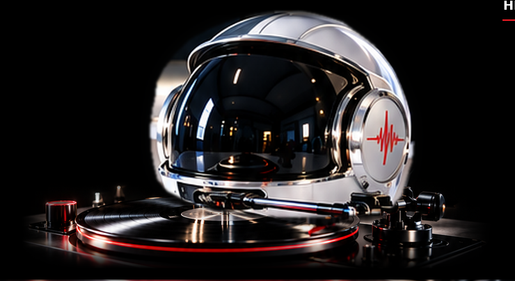 The original white helmet with red waveform and vinyl record player from Thrice Heard Records' approved artwork.